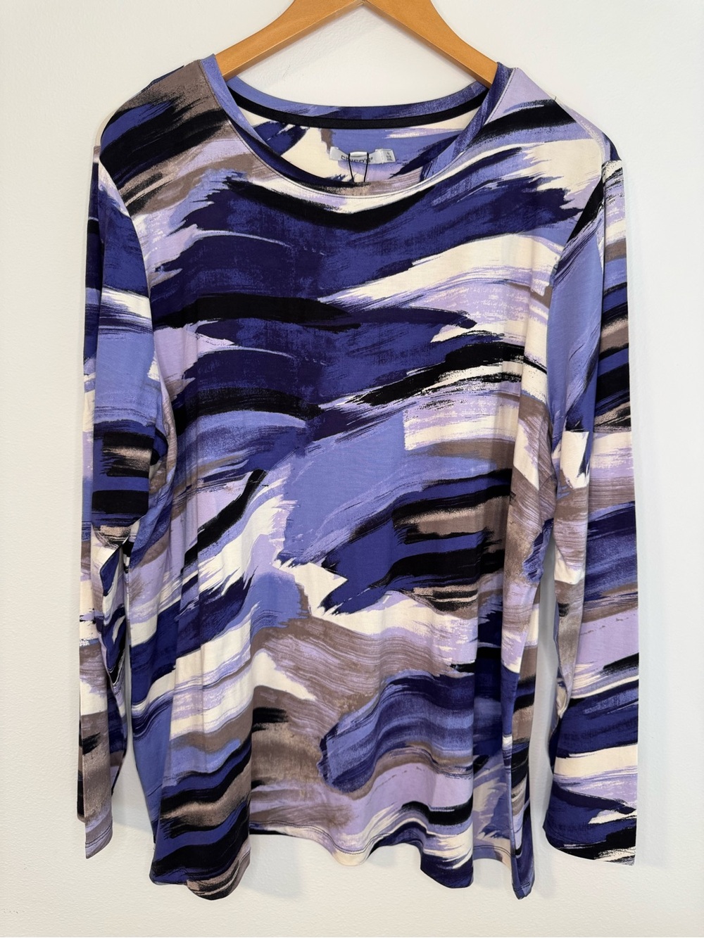 Chico’s Women’s XXL Purple Black White Painterly Wave Long Sleeve Tunic Top